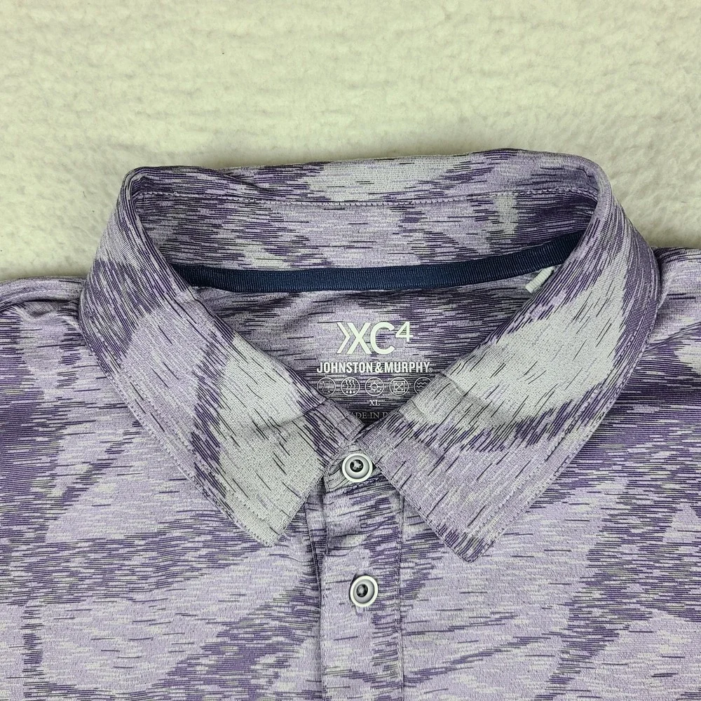 Johnston Murphy Polo Shirt Mens XL Purple Geometric Performance XC4 Short Sleeve